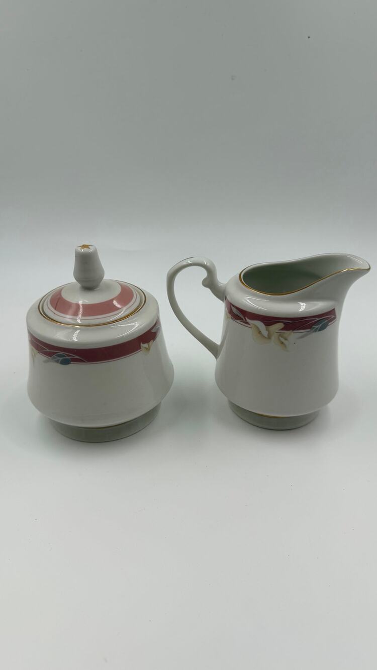 Vintage Sango Majesty Taupe Fantasy 8394 Creamer & Lidded Sugar Bowl Gold Trim